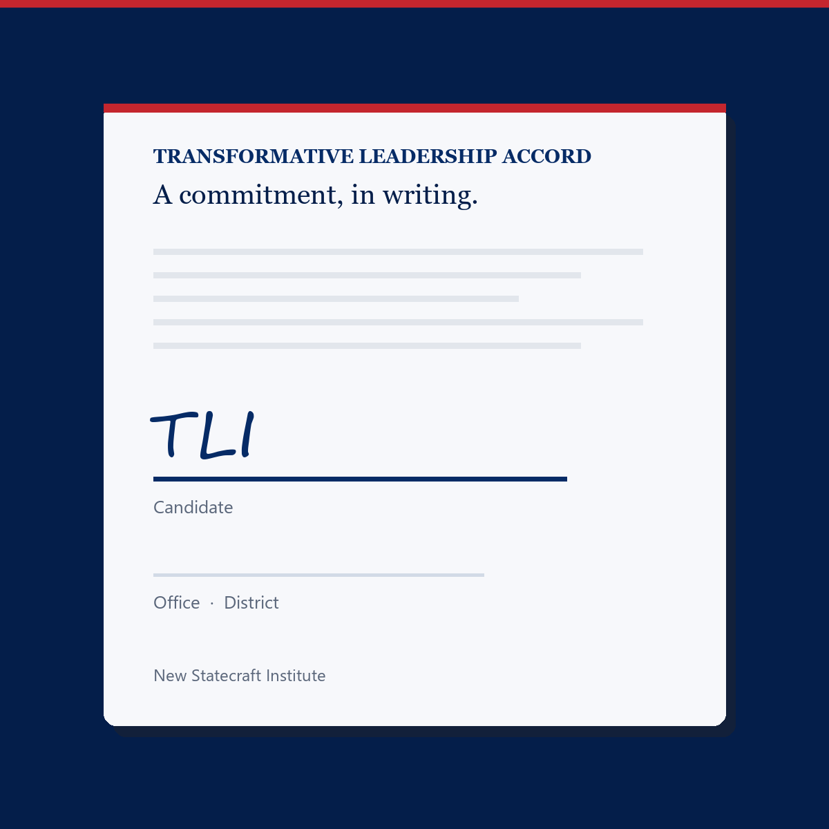 Accord pledge card with a signature line