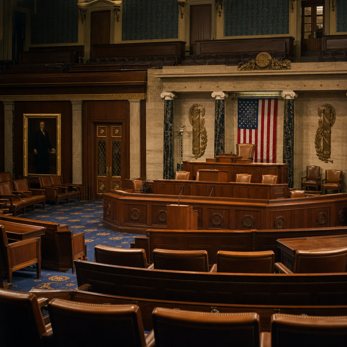 Empty legislative chamber